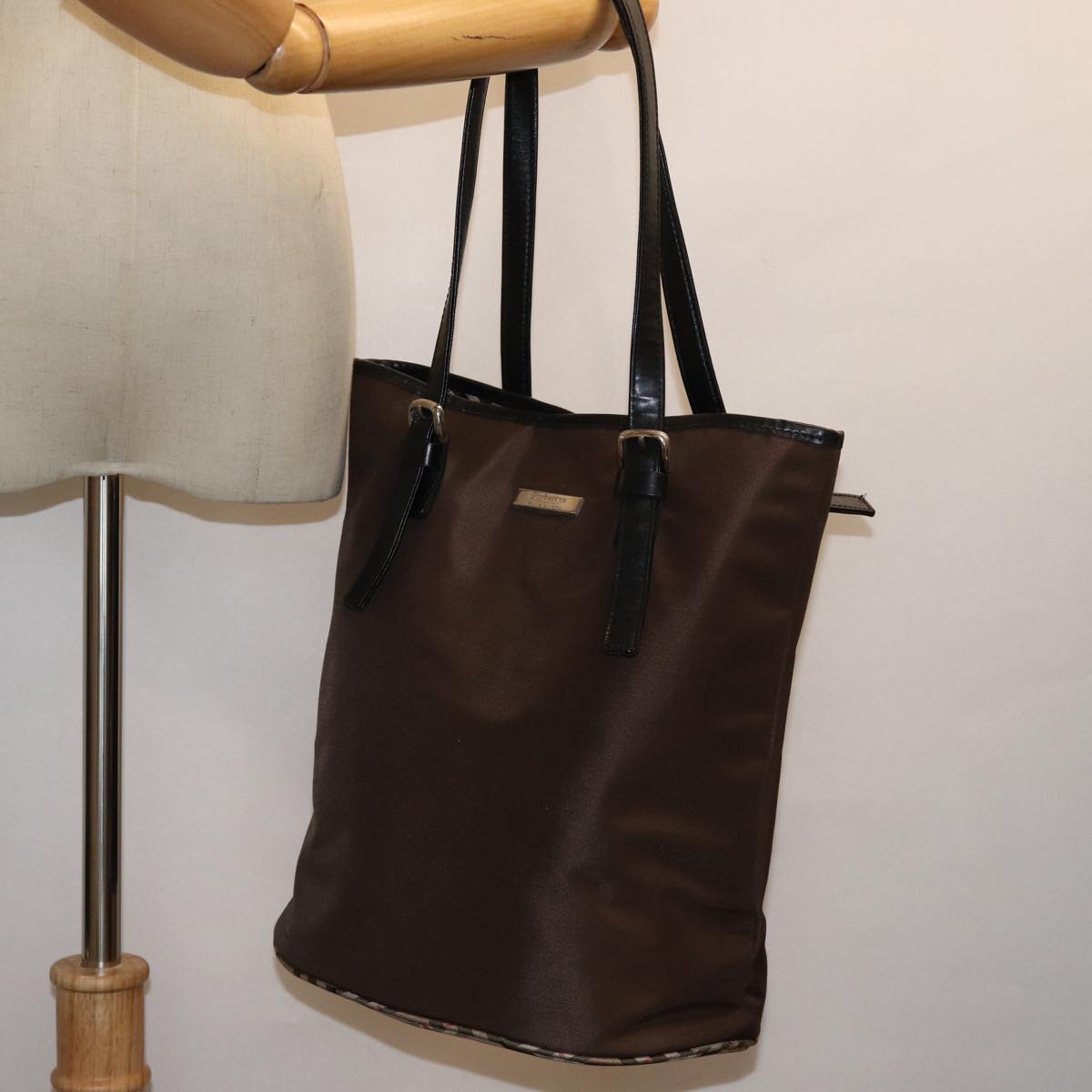 BURBERRYSs Nova Check Blue Label Shoulder Bag Nylon Brown Beige Auth bs13690