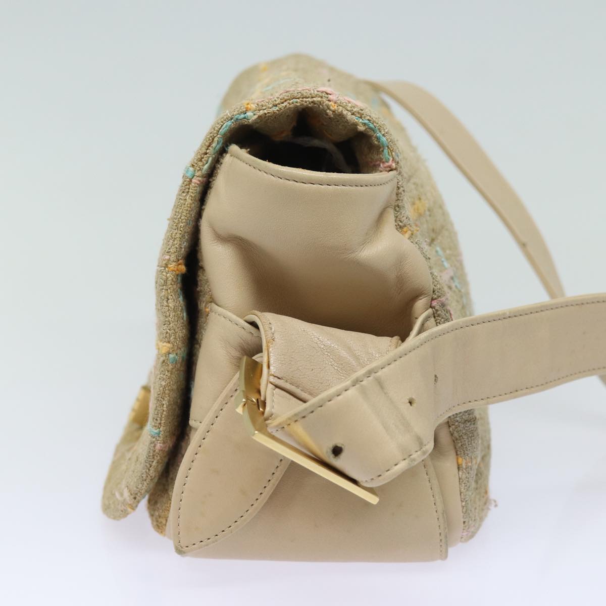 Chanel Choco Bar Turn Lock Shoulder Bag Wool Multicolor CC Auth bs