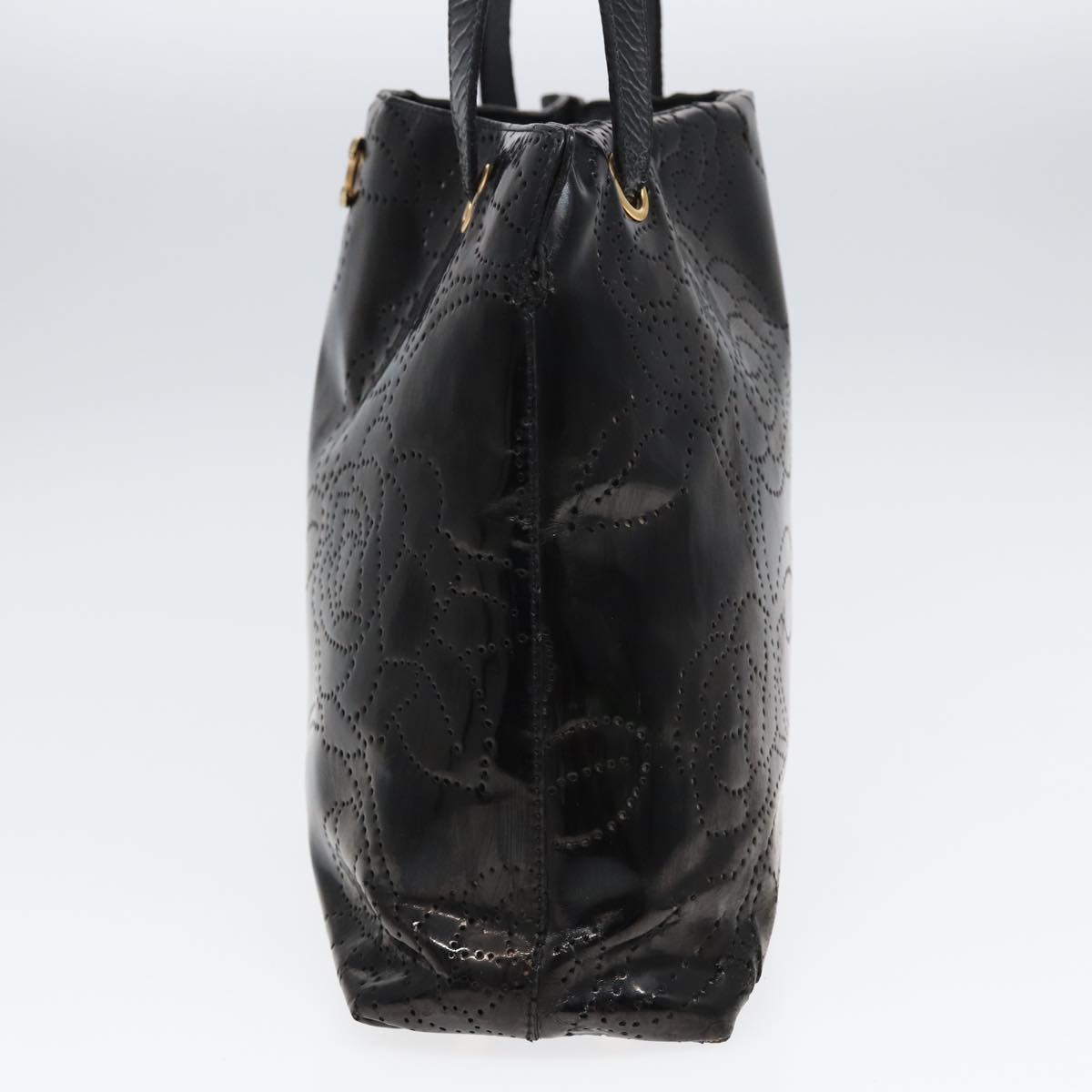 Chanel Camelia Tote Bag Enamel Black CC Auth bs