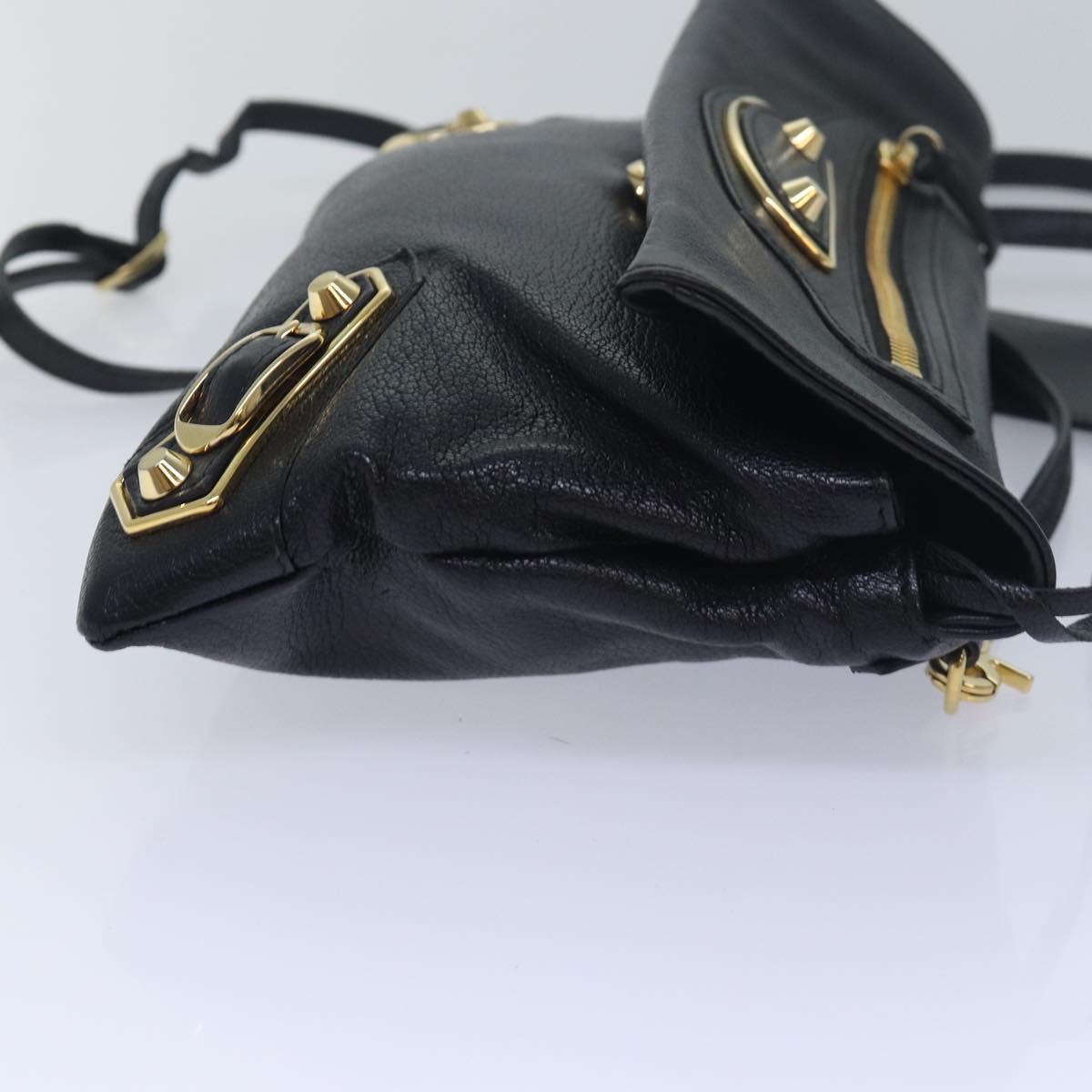 Balenciaga Classic Metallic Envelope Bag Leather Black 438791 Auth bs16228