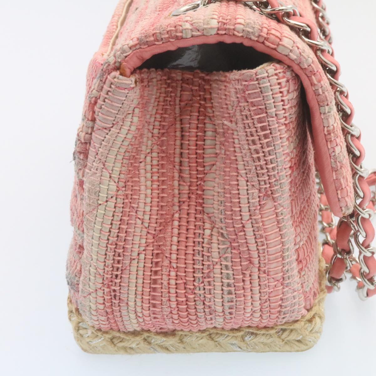 CHANEL Chain Flap Shoulder Bag Turn Lock Canvas Pink CC Auth bs334A
