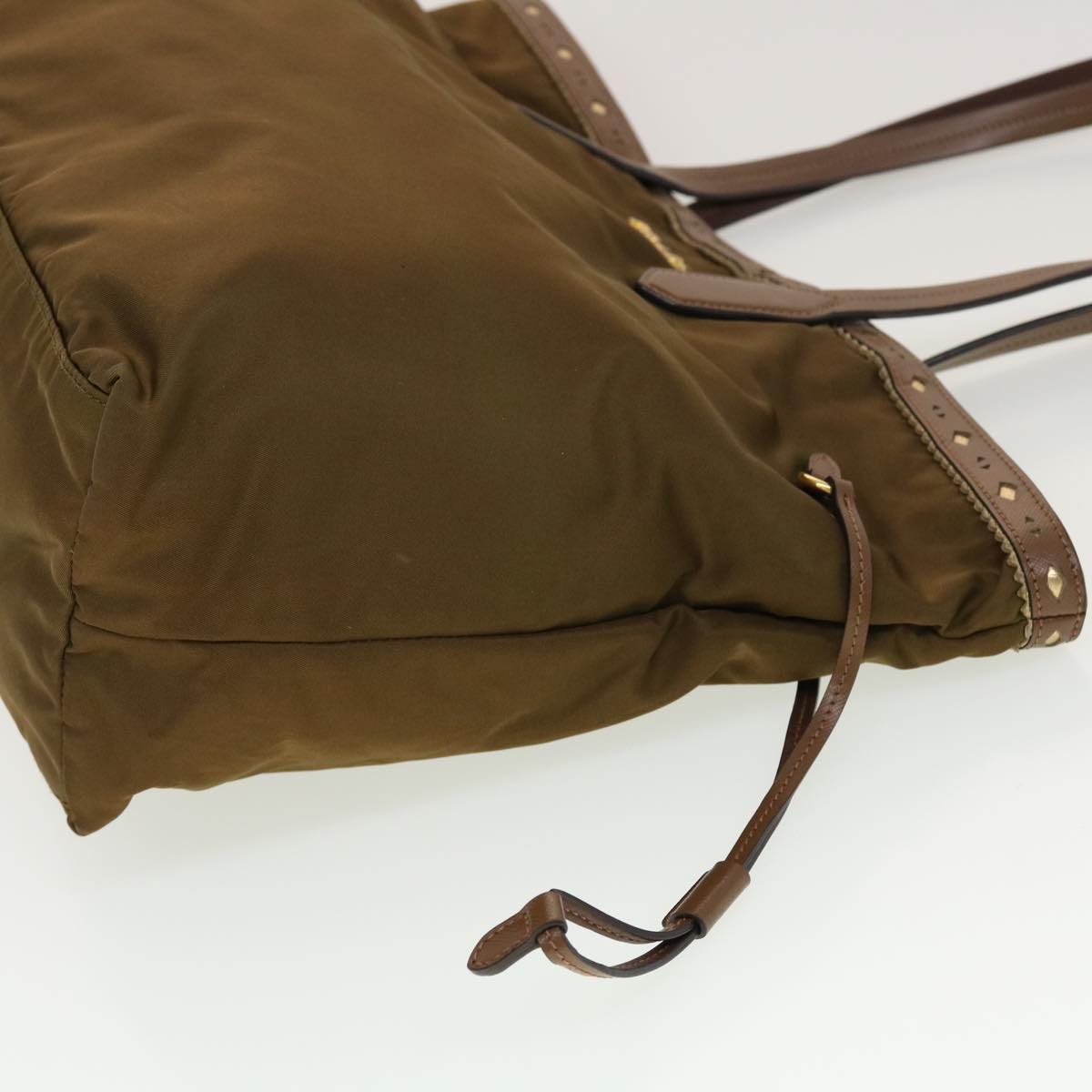 Prada Tote Bag Nylon Leather Khaki bs6185