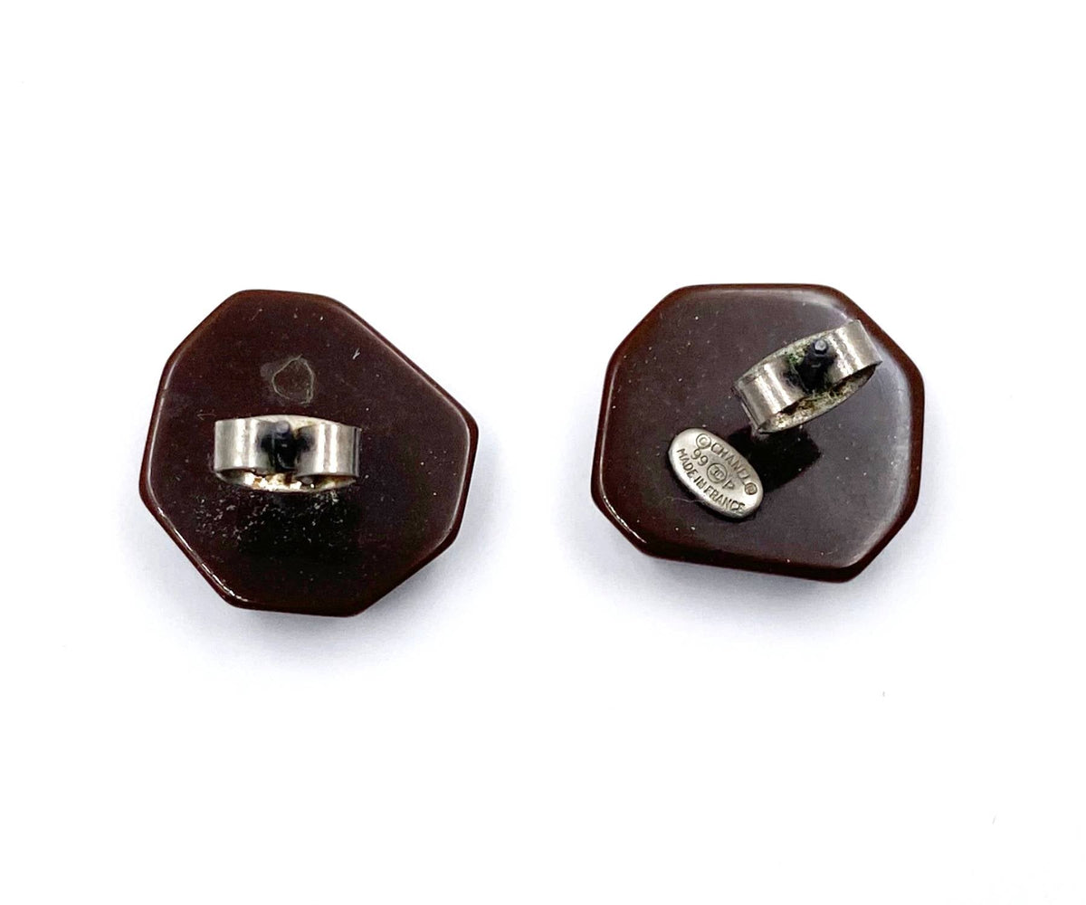 Chanel Burgundy Silver CC Piercing Earrings