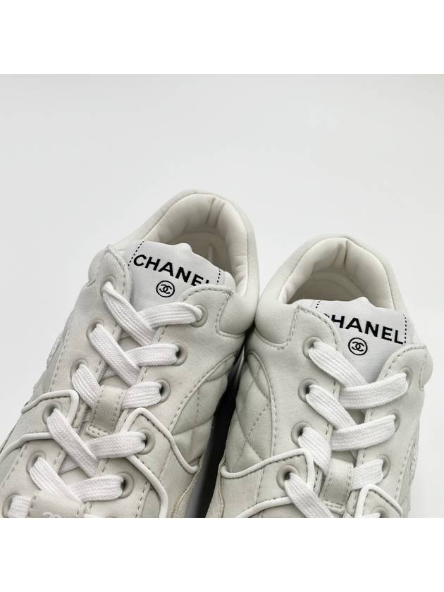 CC Logo Fabric Suede Low-Top Sneakers Light Grey Chanel