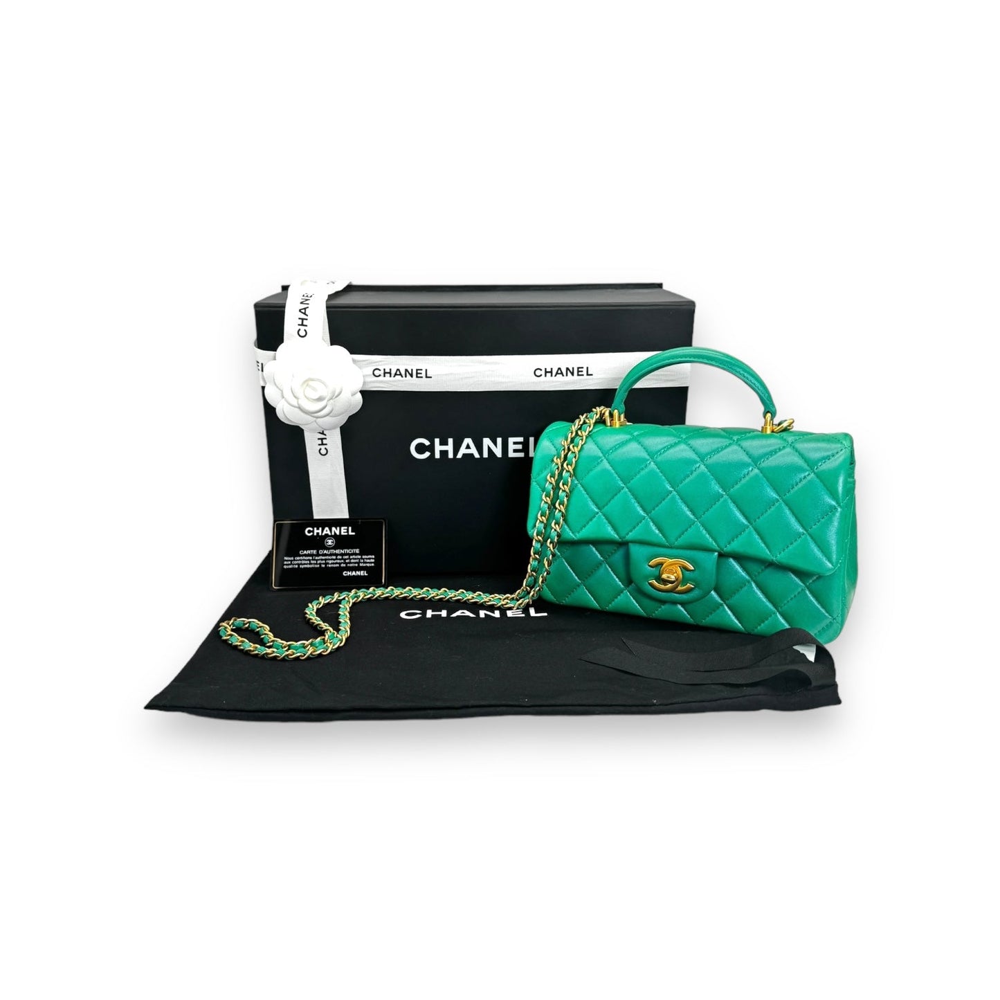 Chanel Green Lambskin Mini Rectangular Top Handle Flap