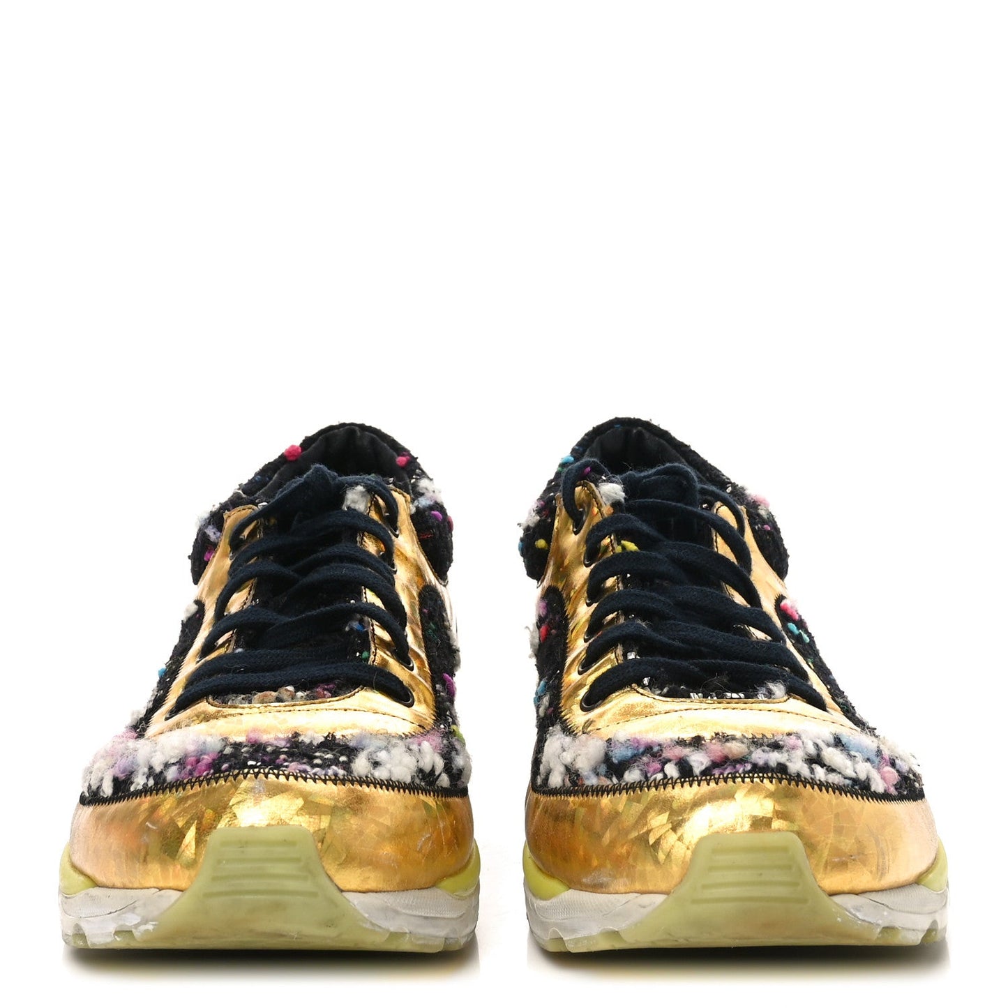 Tweed Lambskin Runway Sneakers 39.5 Black Multicolor