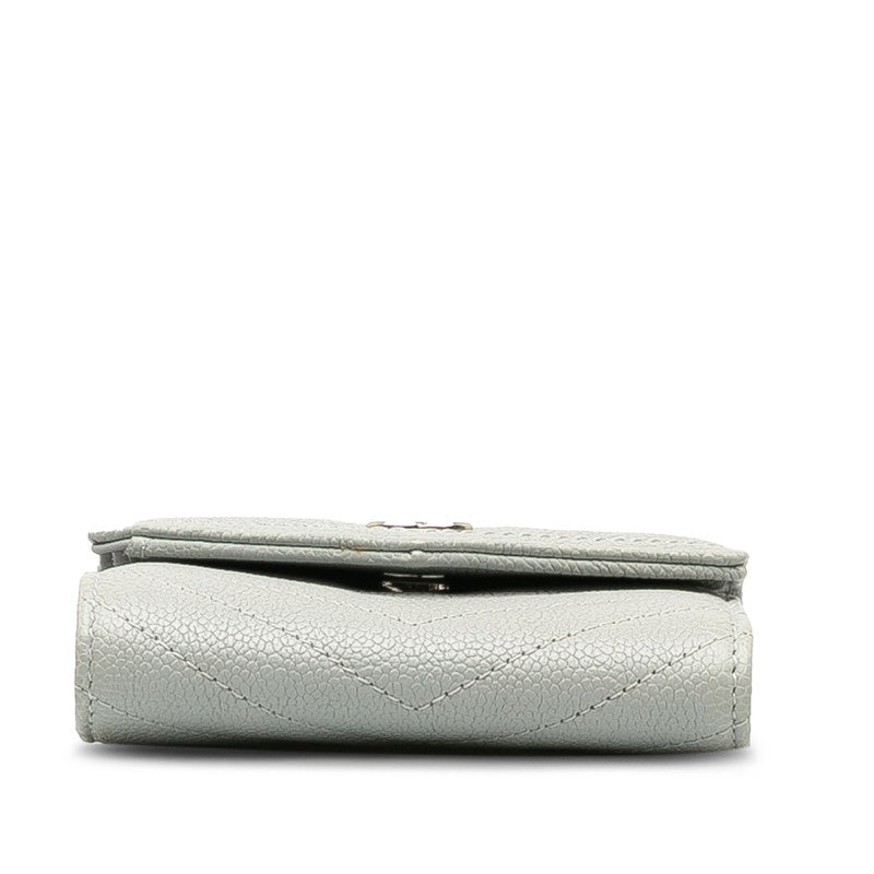 Chanel V titch Cocomark Three Folded Wallet Compact Wallet Grey Caviar S CHANEL
