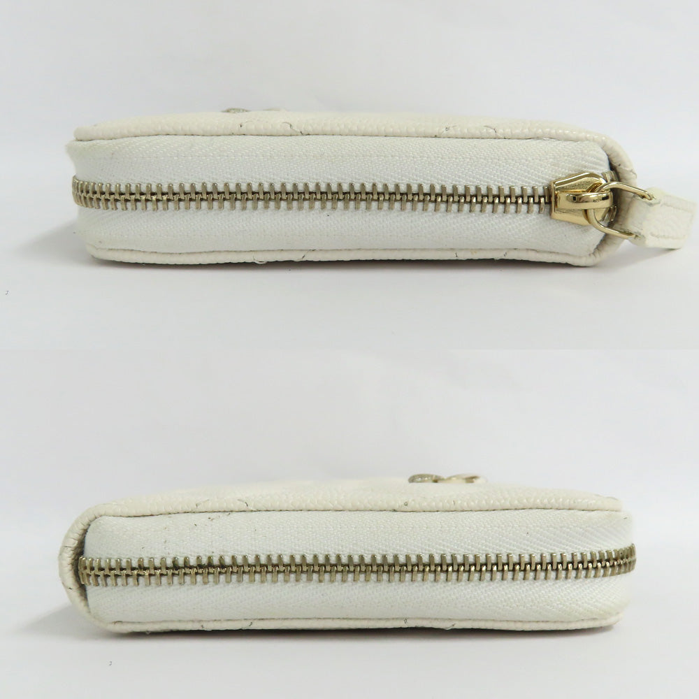 CHANEL CHANEL Long Zip Wallet AP3337 Matrasse Caviar S White G Round Long Wallet Coco Small Leather