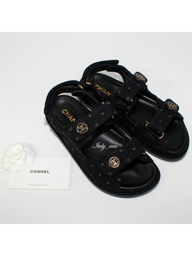 Printed Denim VelcroSandals Black Chanel
