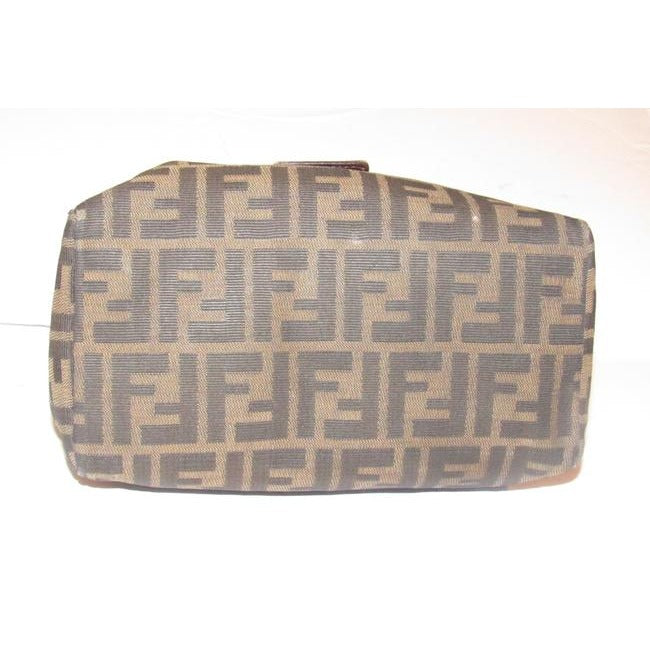 Fendi Ltd Ed Structured Lunchbox Purse Tobacco Zucca Print Leather Satchel