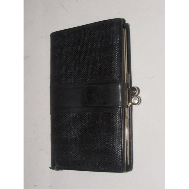 Fendi Black Thin Striped Coated Canvas And Black Leather Vintage Wallet