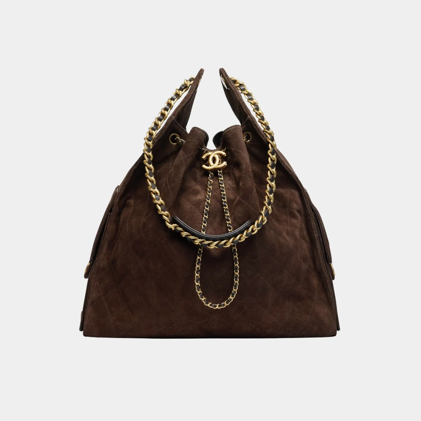 Chanel 25 Large Handbag, Suede Calfskin, Dark Brown
