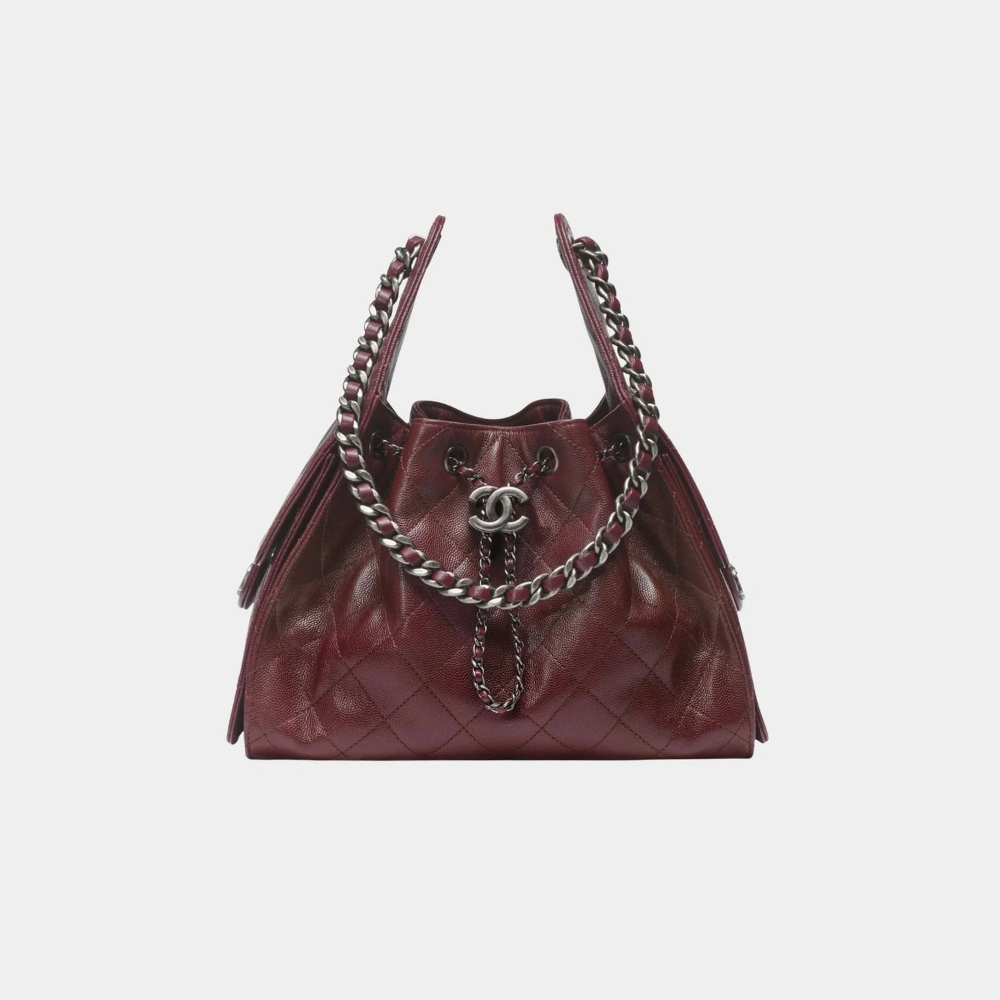 Chanel 25 Small Handbag Grained Calfskin & Ruthenium Finish Metal, Dark Burgundy