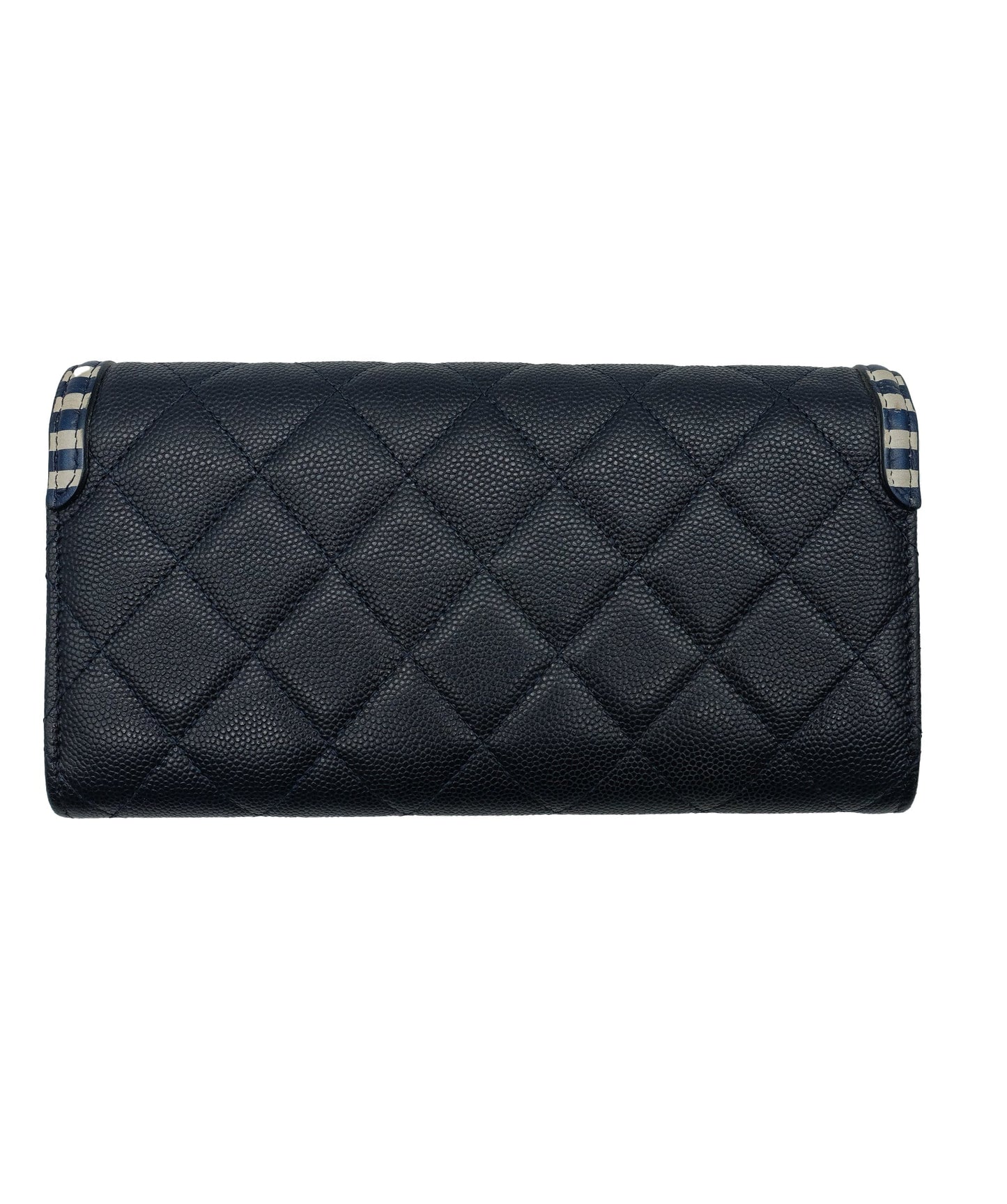 Chanel Matelasse Cruise Line Long Wallet Caviar Skin Navy CC Auth 29542A DXBS0329