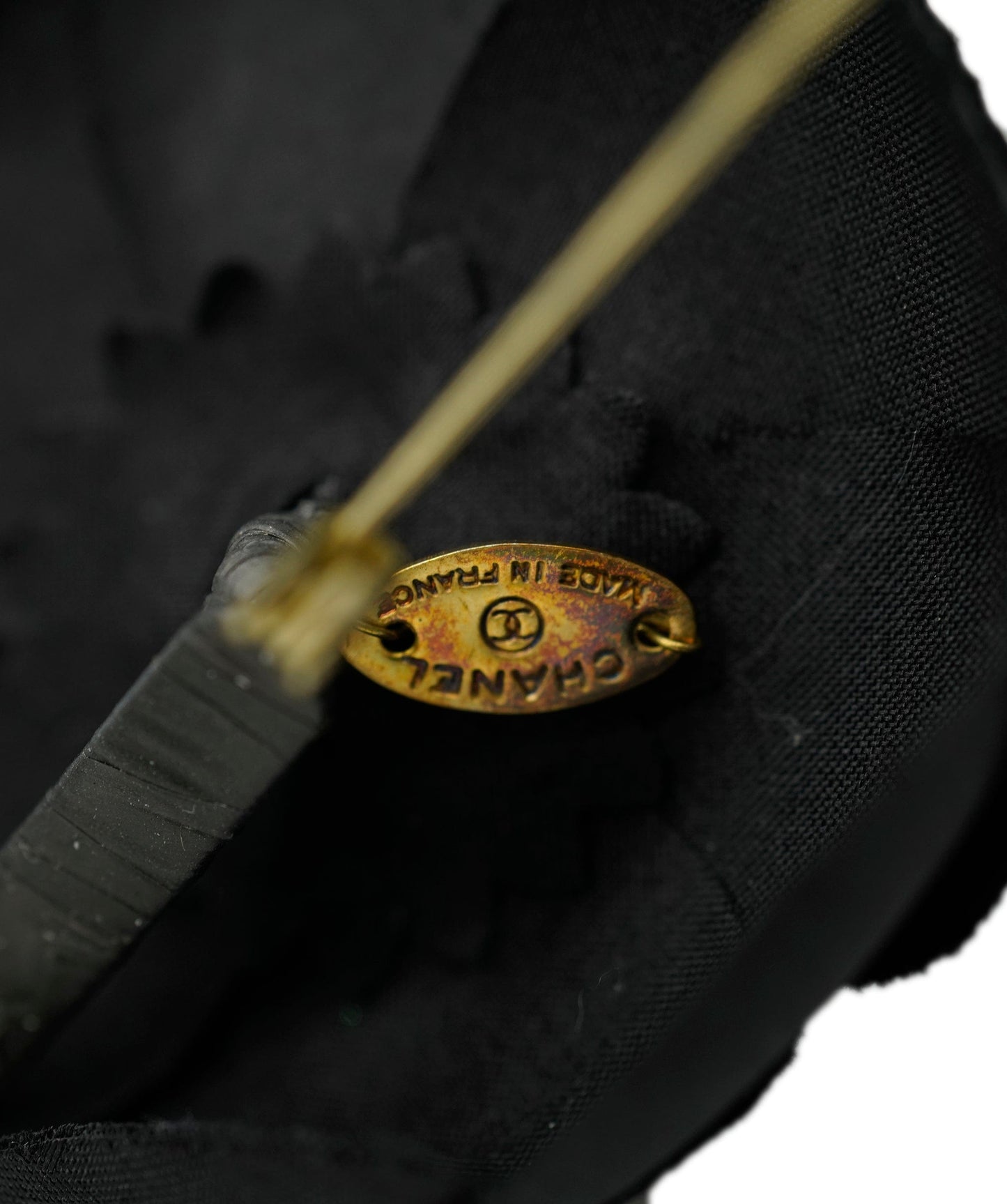 Chanel Camelia Brooch Black Fabric AVC1373