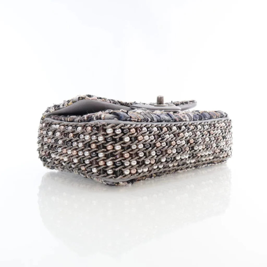 Chanel Mini Grey Multicolor Tweed River of Pearls Rectangle Flap L-Z3O5TG