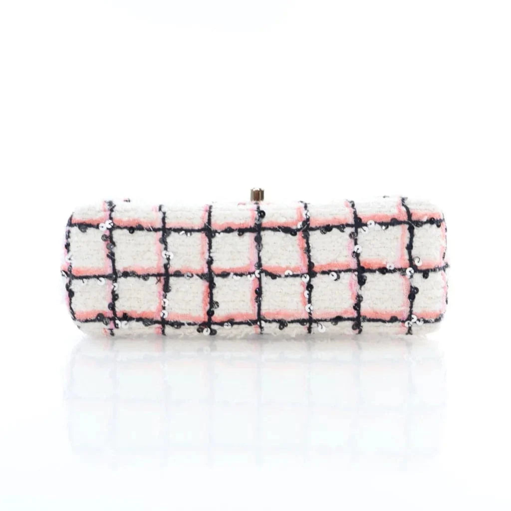 Chanel Mini White Multicolor Tweed Sequin Single Flap L-OIALM4