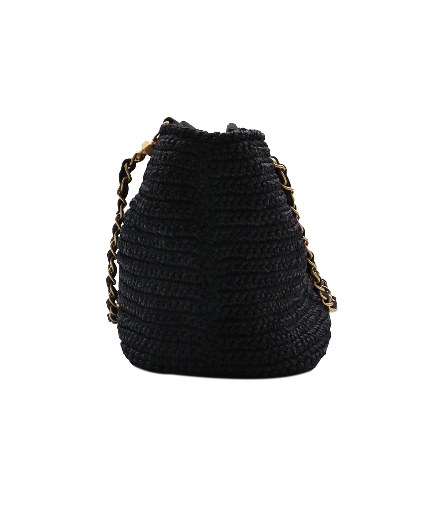 CHANEL VINTAGE CHAIN TOTE BAG NAVY RAFFIA 90249817 90249817