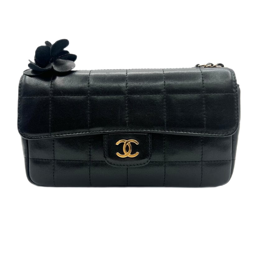 Chanel Vintage Mini Camellia Chocolate Bar Black Lambskin SKCP1356