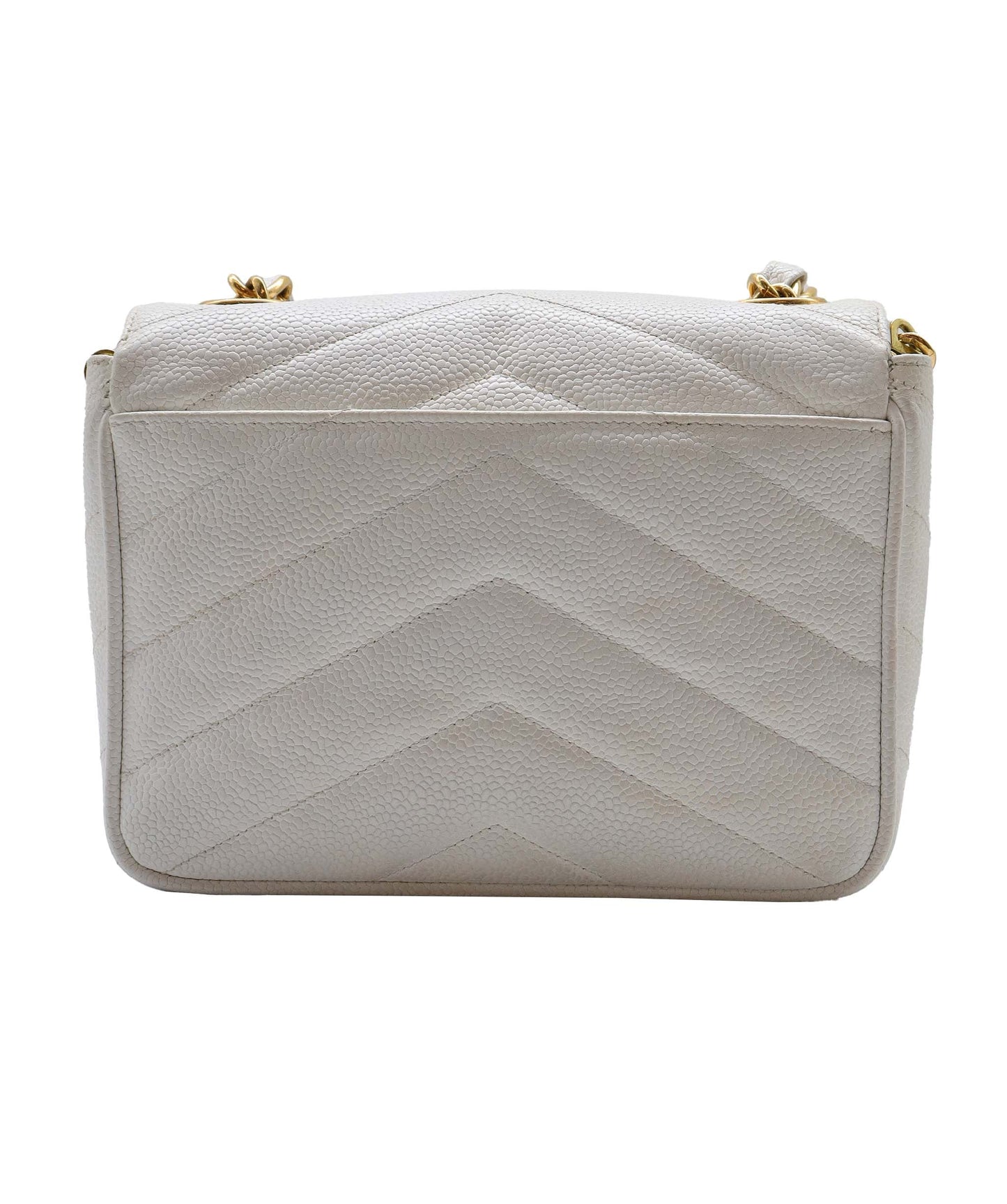 Chanel Vintage Square Envelope Chevron White Caviar GHW 90170727