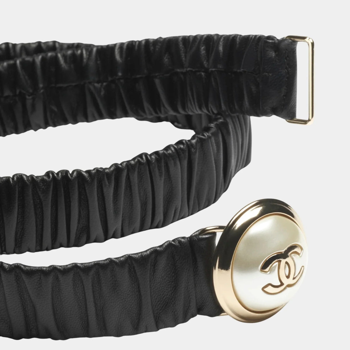 Belt Lambskin Metal & Resin Black Light Gold & Pearly White