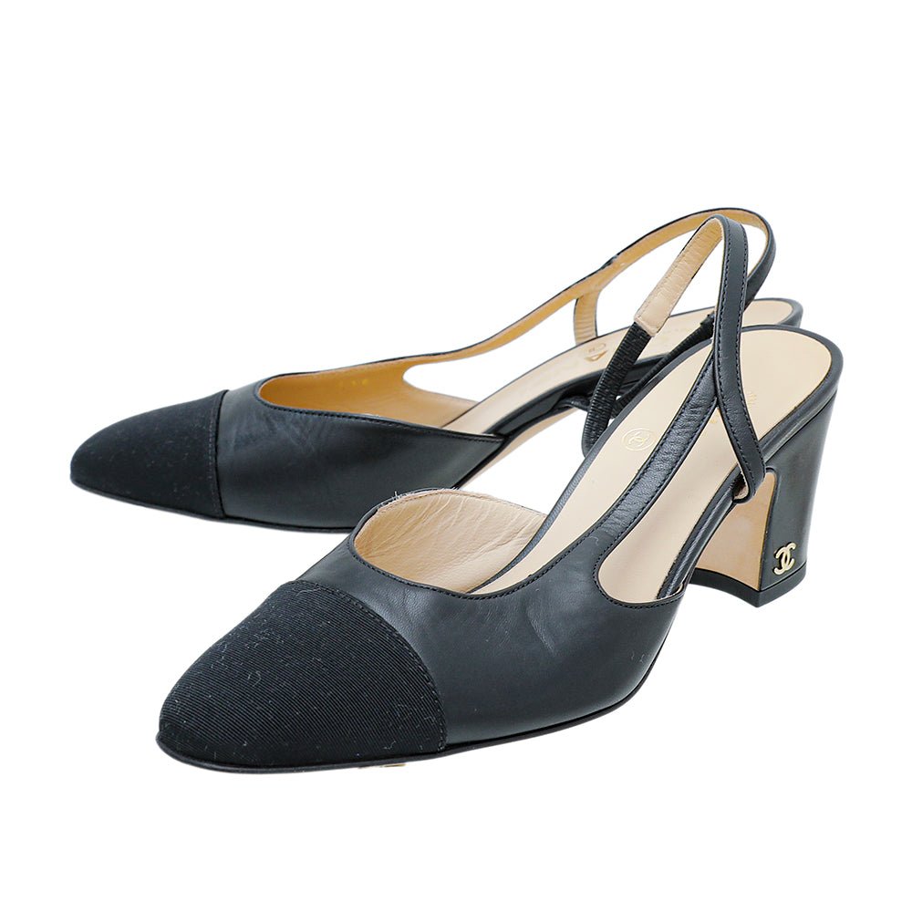 Chanel Black CC Cap Toe Slingback 36