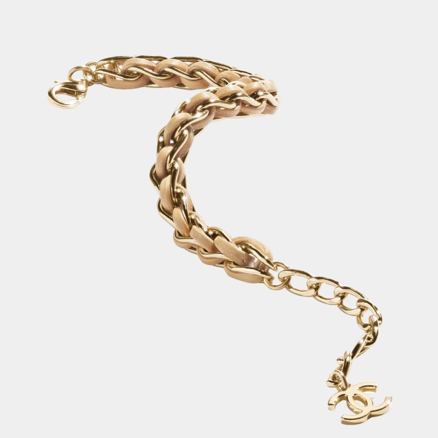 Braided Bracelet Metal & Lambskin Gold & Beige