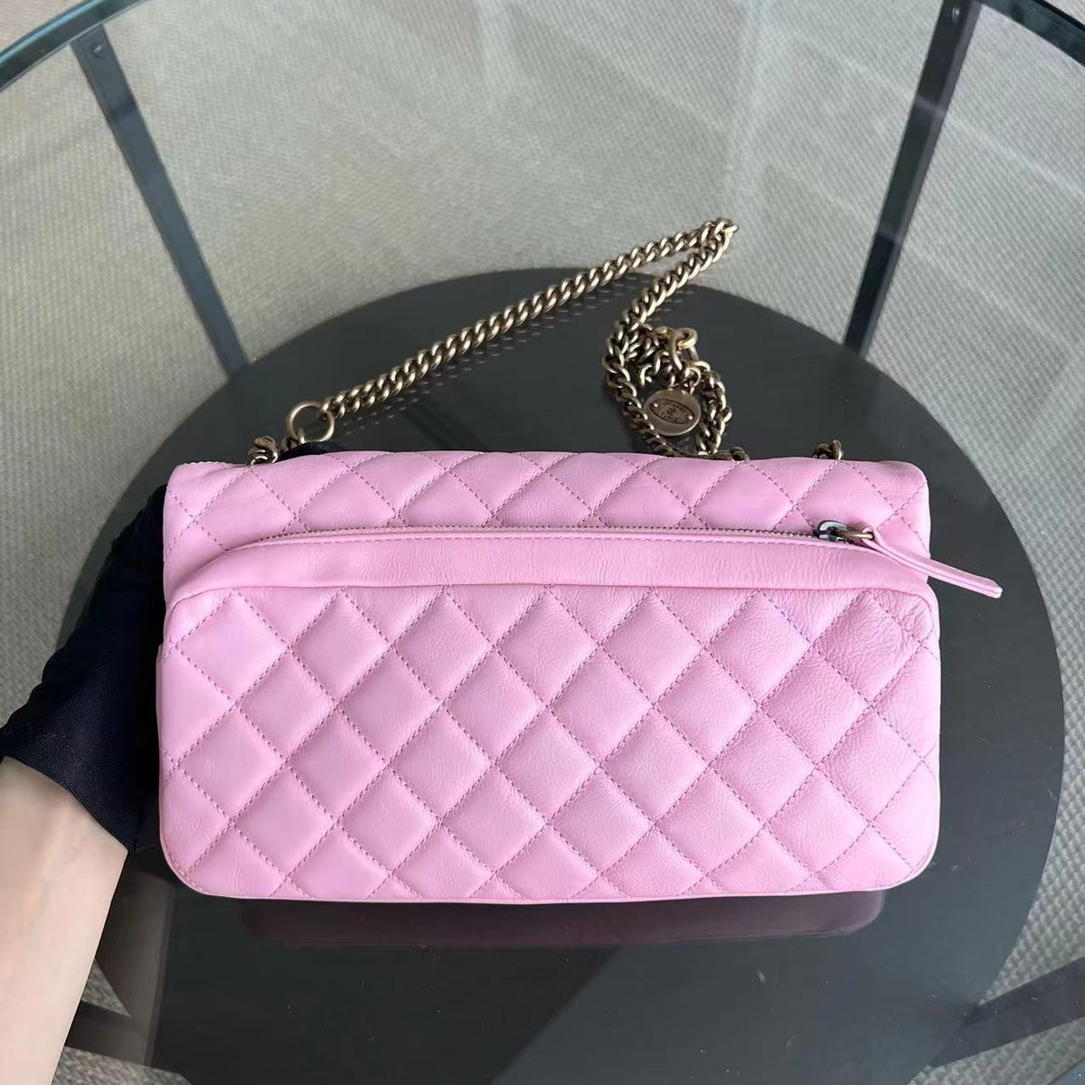 Chanel Calfskin CC Seasonal Flap Zipped Single Flap Quilted Pink Golden Hardware Series 18