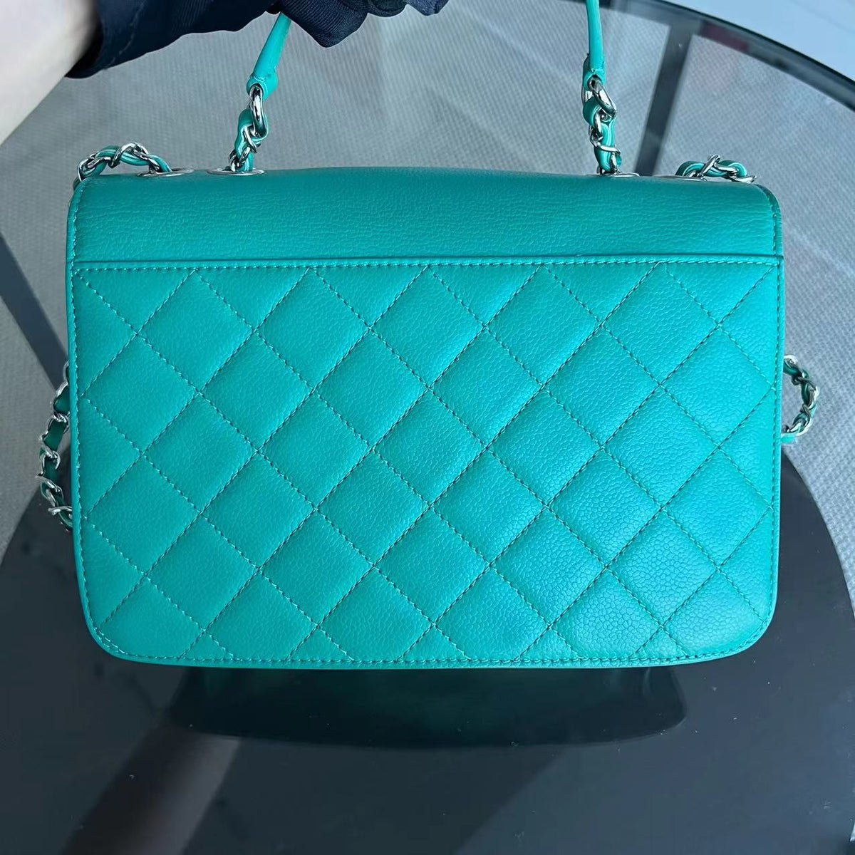 Chanel Caviar 25CM 2017 Urban Handle Quilted Grained Calfskin Green Blue Silver Hardware Series 23