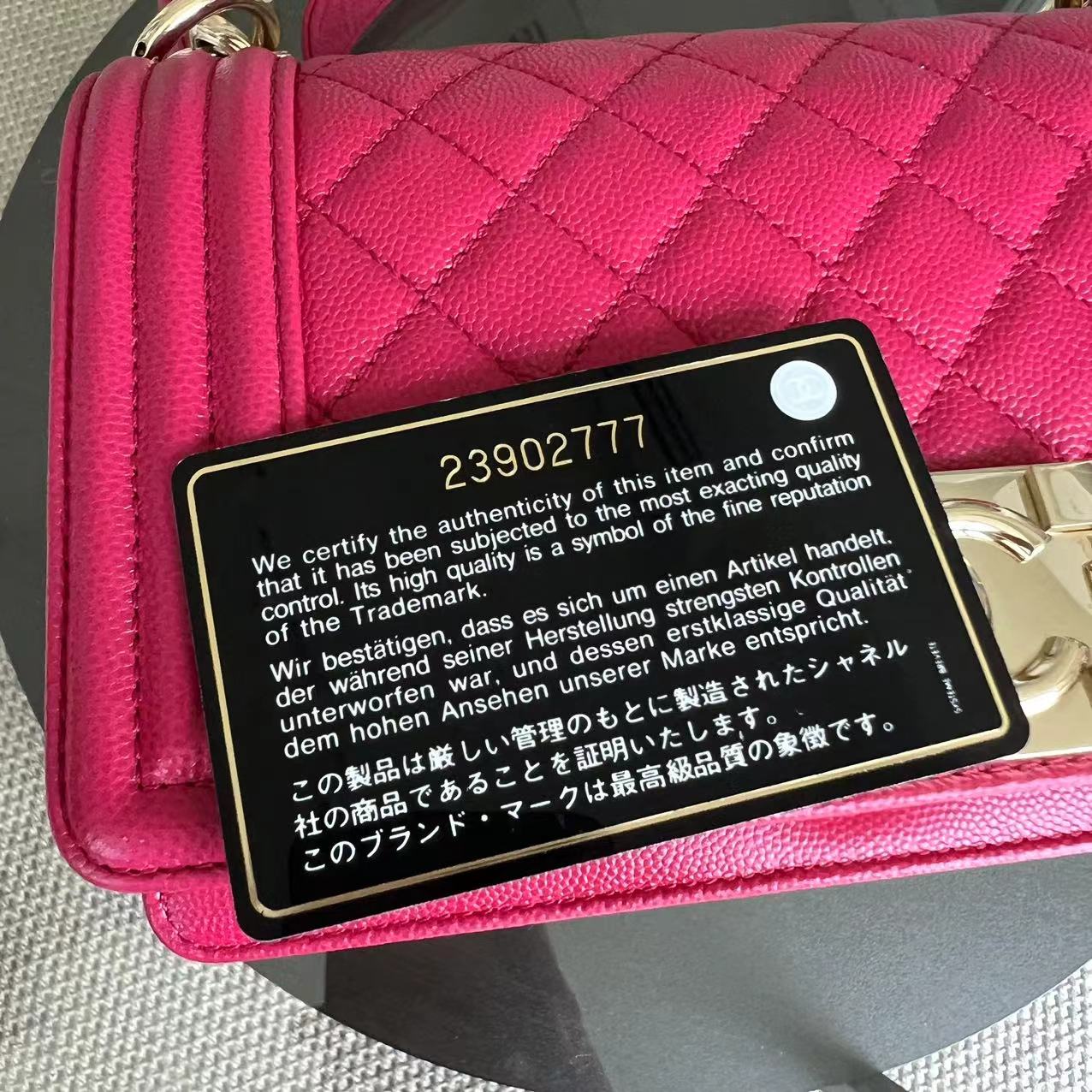 Caviar Boy Small 20CM Quilted Grained Calfskin Hot Pink Leboy Golden Hardware Series 23