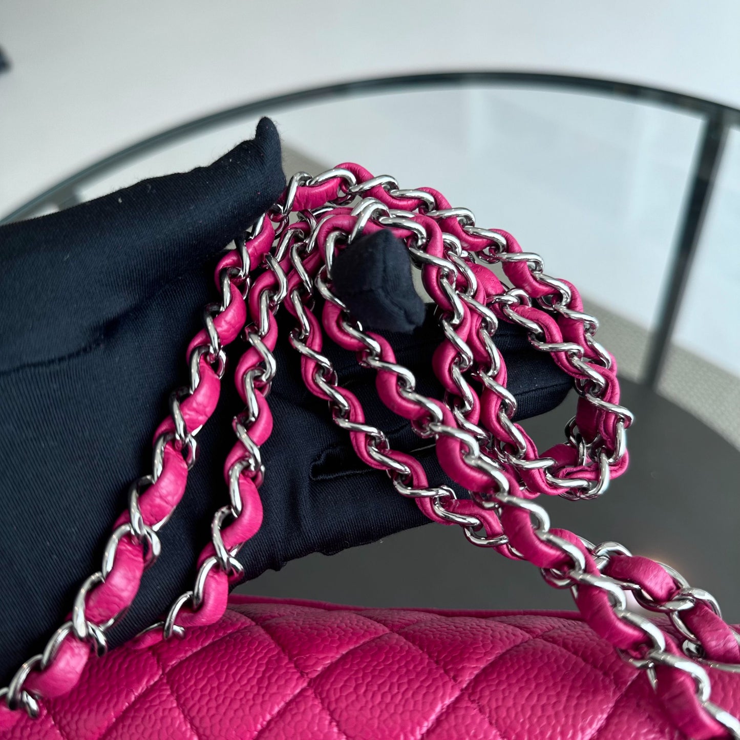 Caviar Double Flap Quilted Calfskin Hot Pink SHW No 18