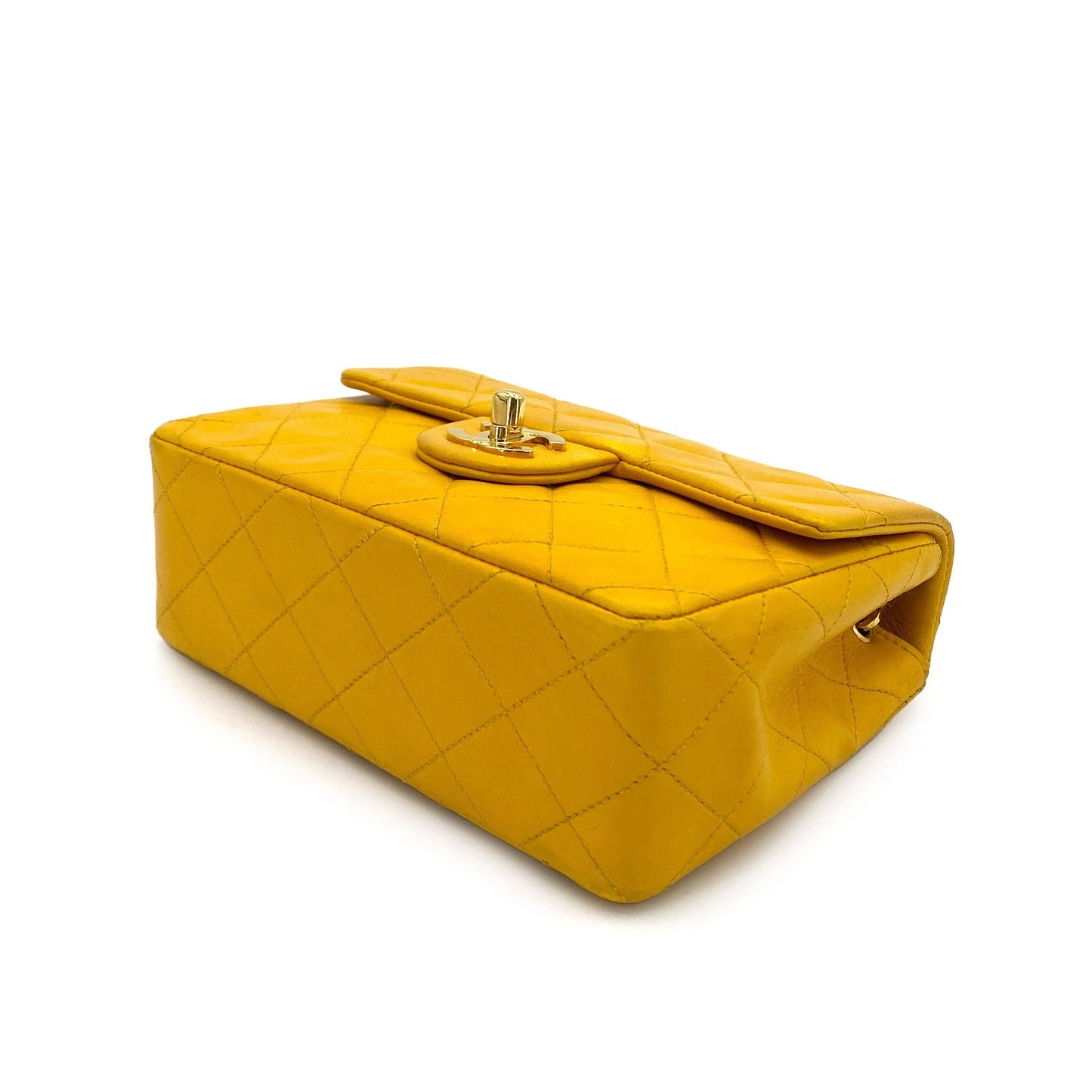 CHANEL VINTAGE MINI SQUARE 17 CHAIN SHOULDER BAG YELLOW LAMB SKIN 90249820