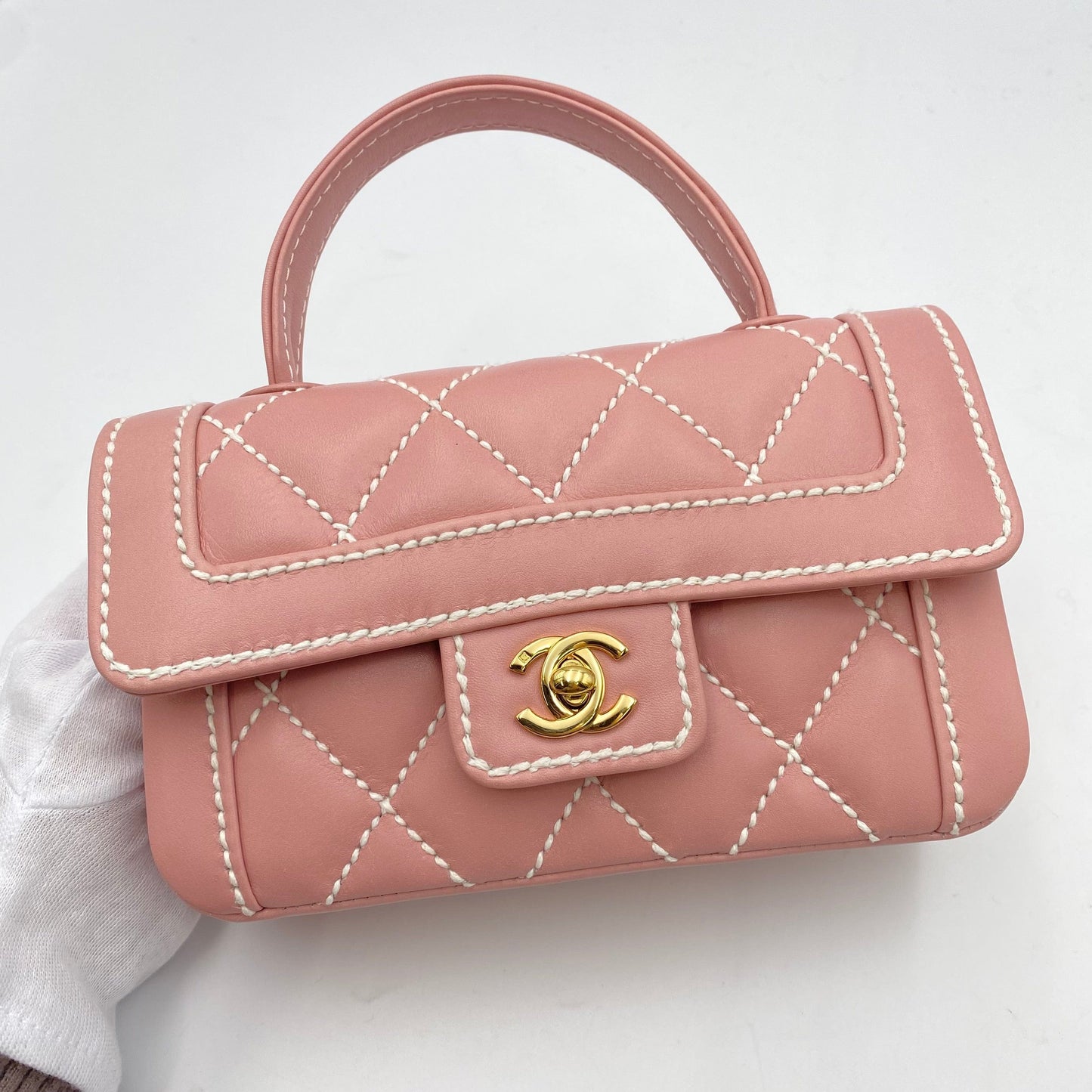 CHANEL VINTAGE WILDSTITCH HAND BAG PINK LAMB SKIN 90224533