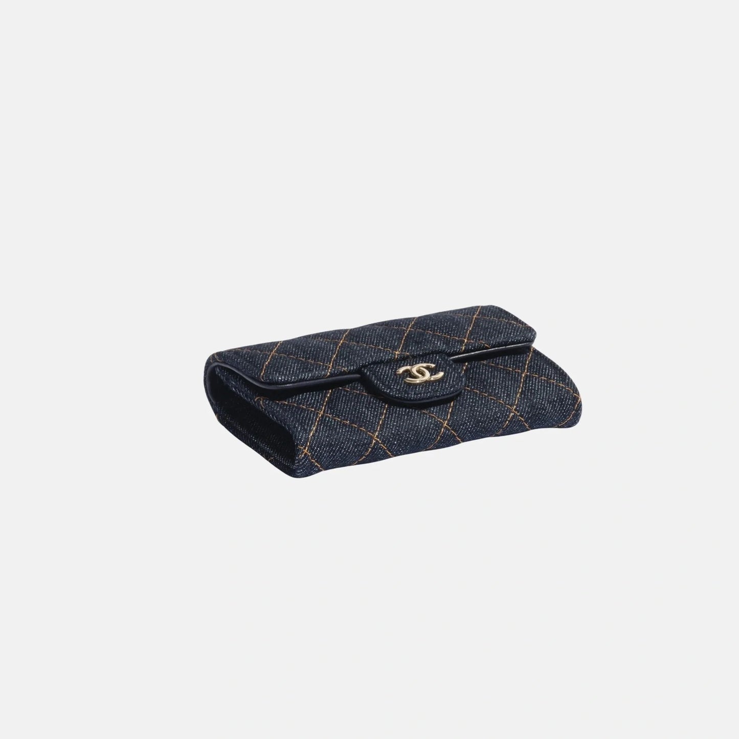 Classic Card Holder in Denim and Gold Metal