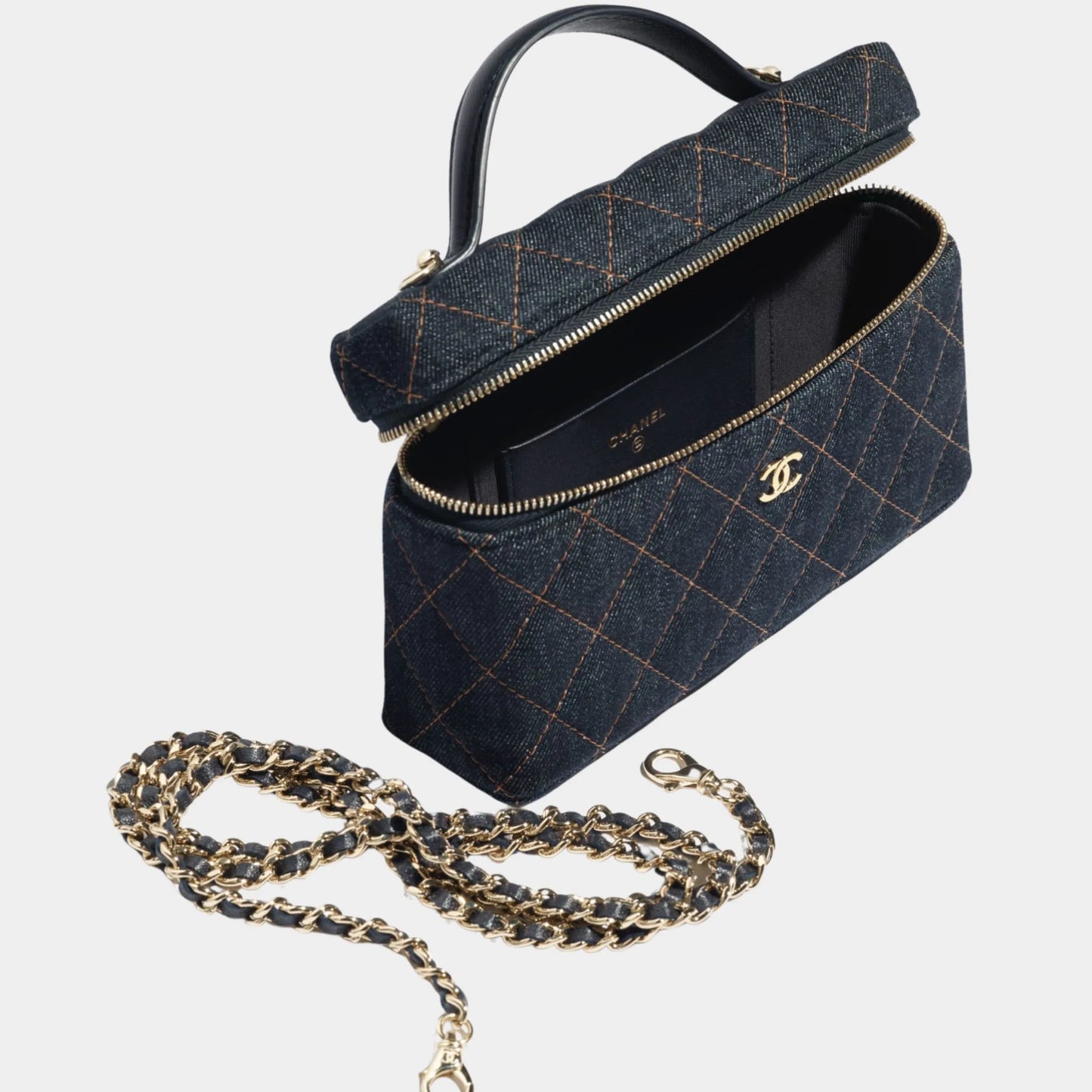 Classic Vanity With Chain Denim & Gold Metal