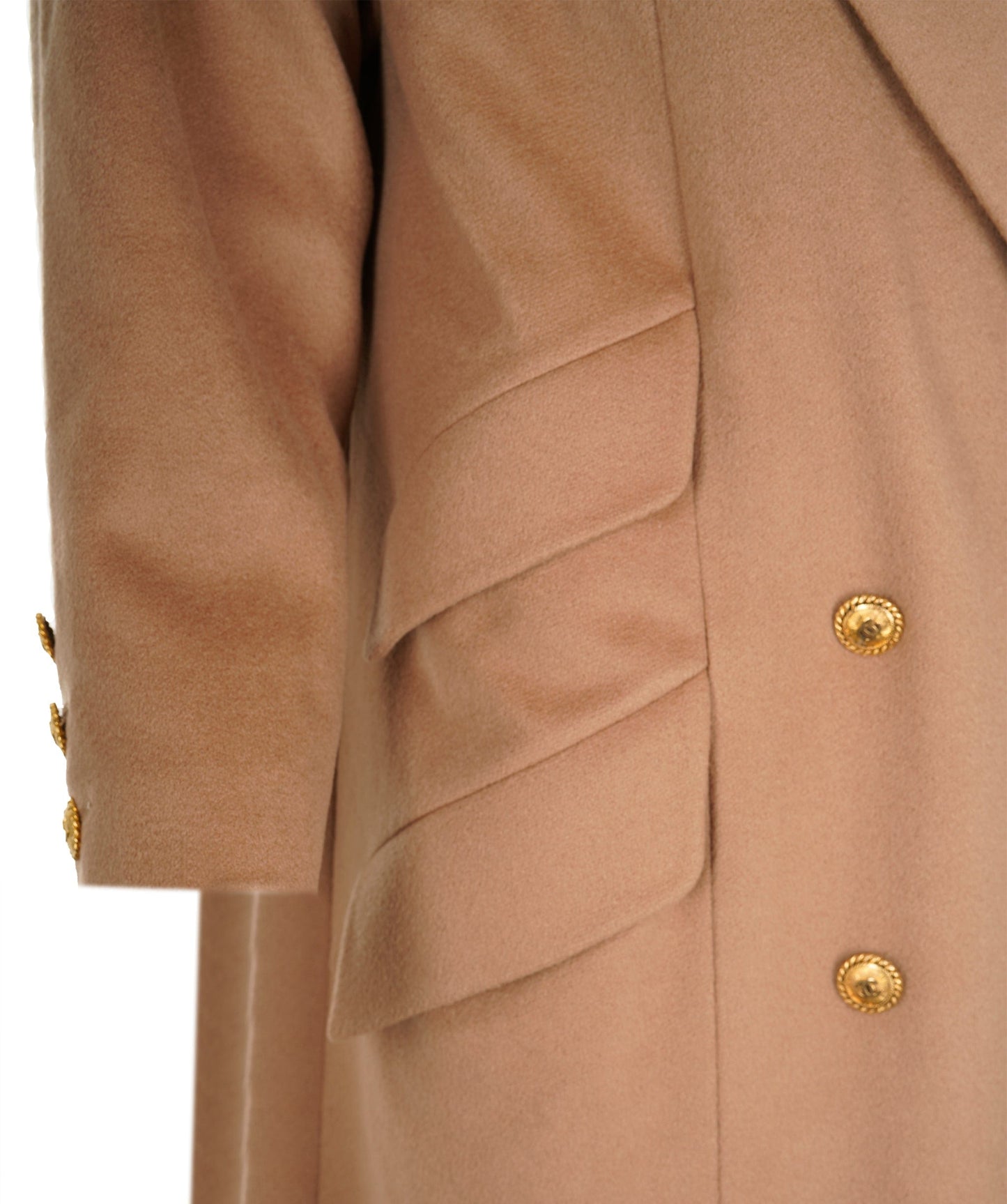 Chanel CC Logos Button Double Breasted Long Sleeve Jacket Coat Beige ASL9222
