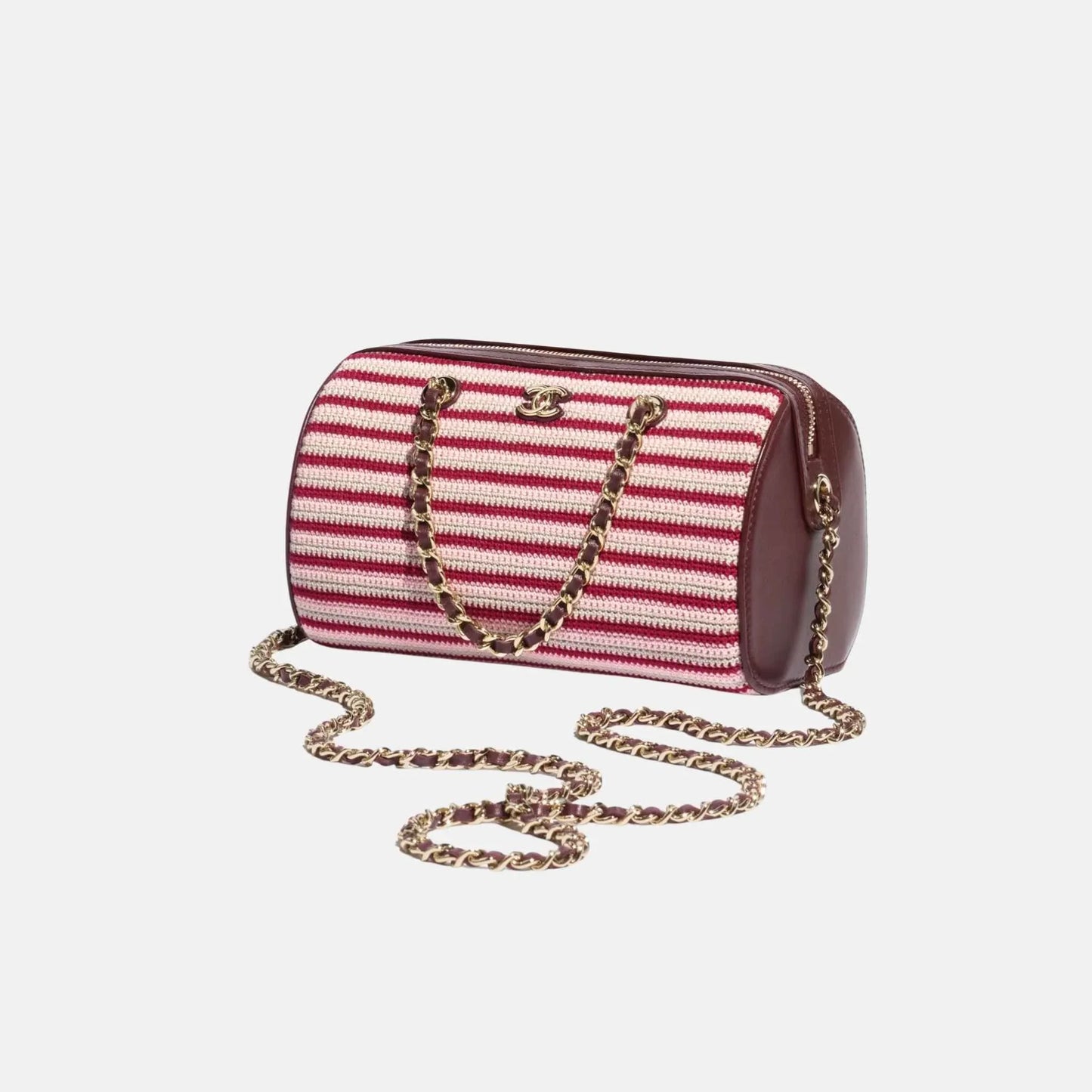 Clutch with Chain in Crochet Lambskin and Gold Tone Metal