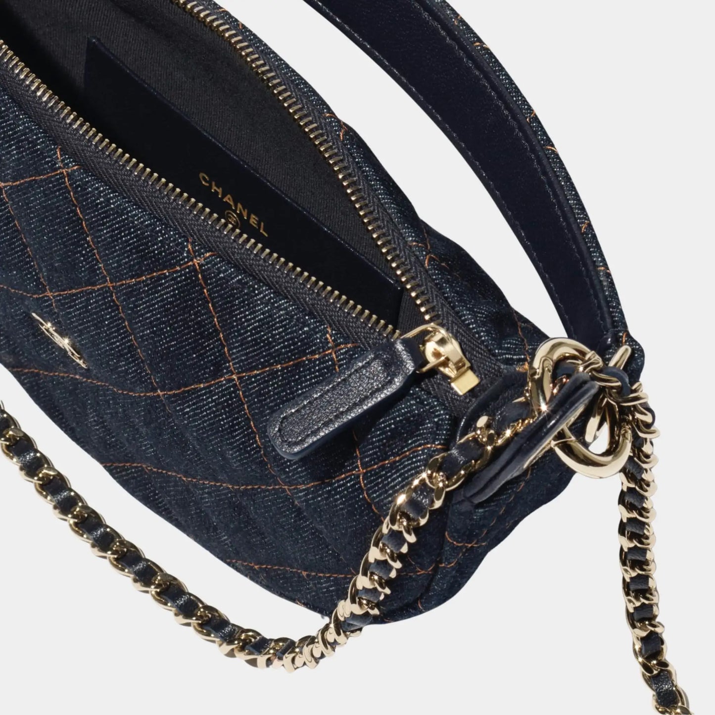 Clutch With Chain Denim & Gold Metal