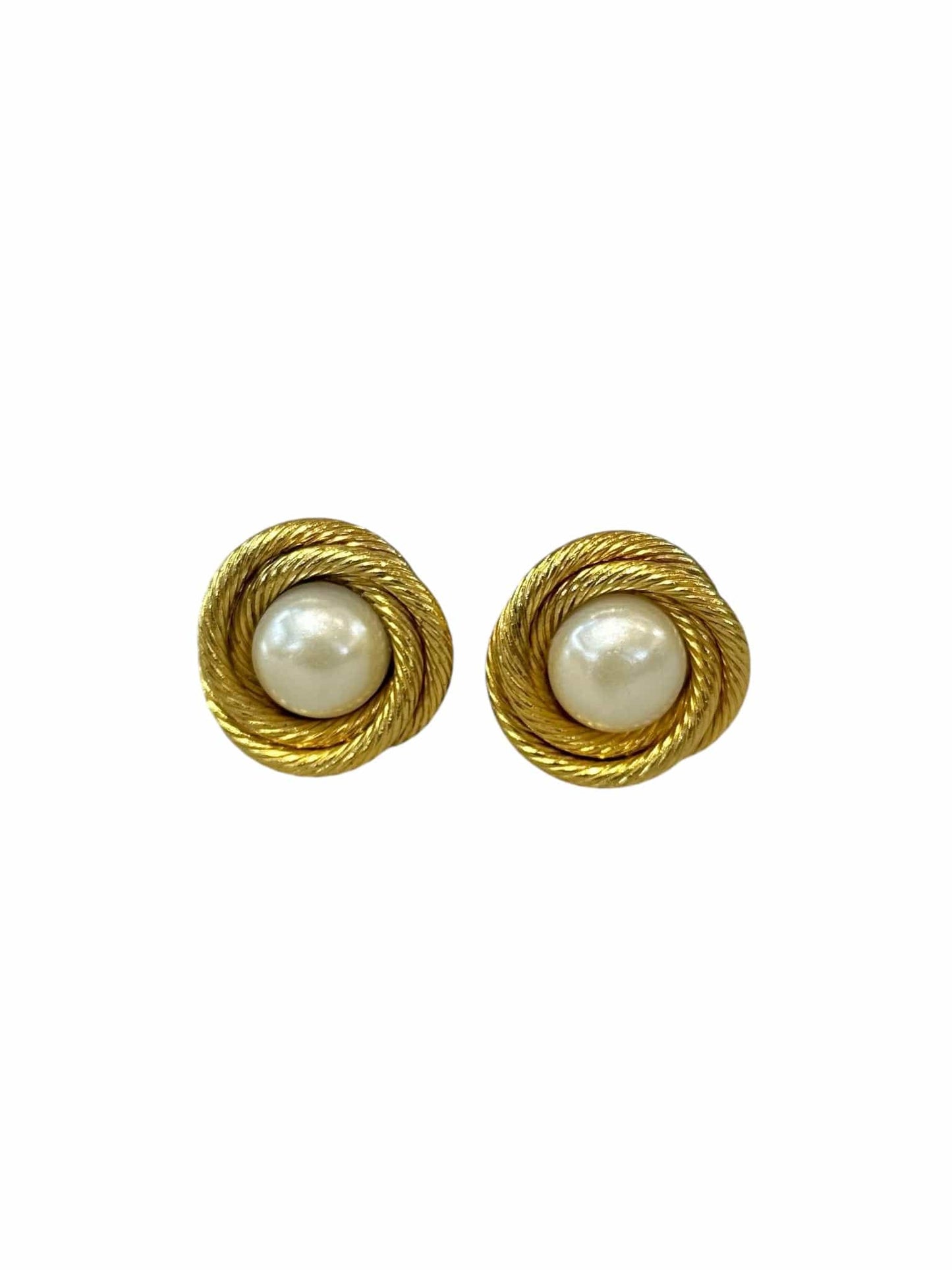 Chanel Classic Vintage Pearl & Gold Round Earrings
