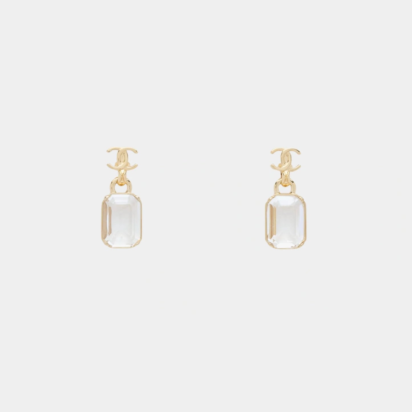 Gold CC Pendant Earrings with Crystal