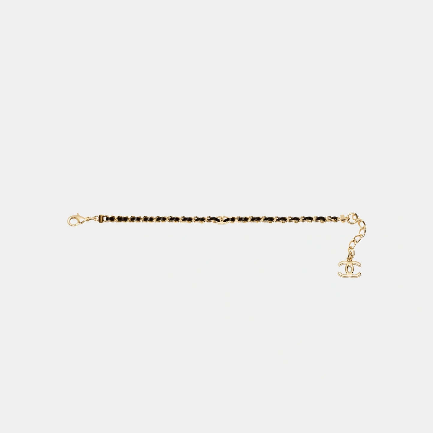 Gold Metal Chain Bracelet with Black Lambskin
