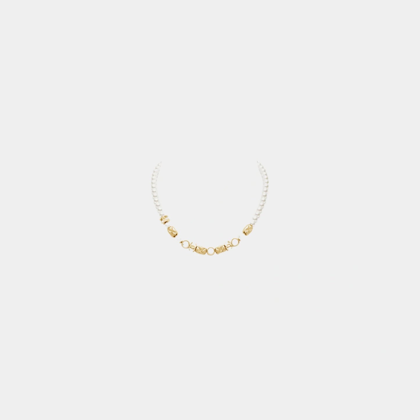 Gold Metal Pearl Necklace with Diamantes
