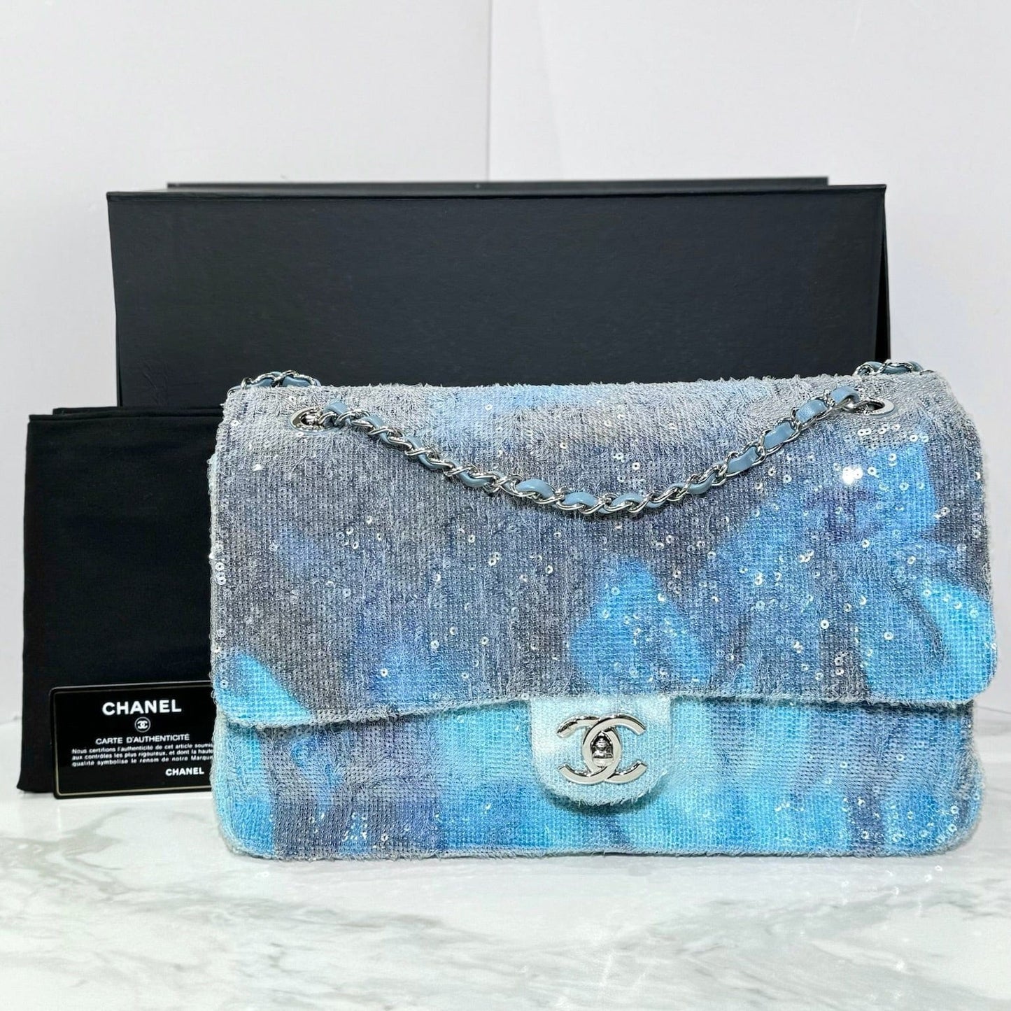 Chanel Blue Waterfall Sequin Jumbo Flap Bag