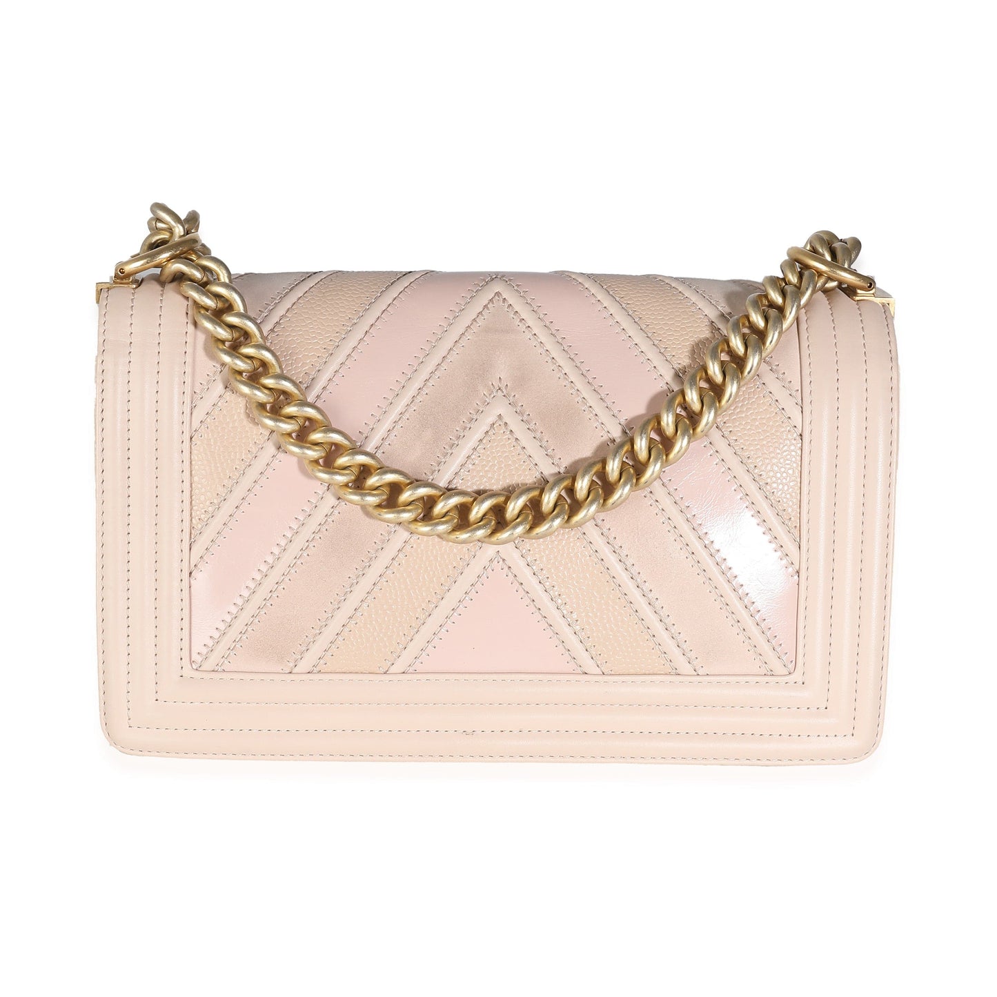 Chanel Beige Caviar Suede Calfskin Chevron Medium Boy Bag
