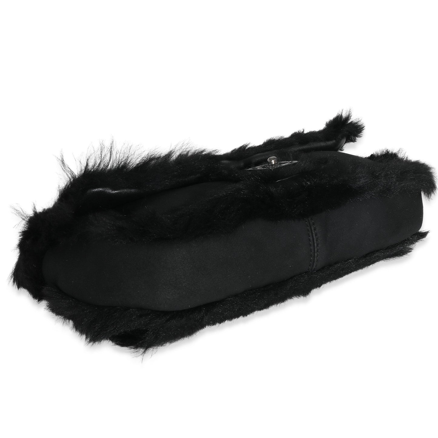 Chanel Black Horizontal Stitch Shearling CC Flap Bag