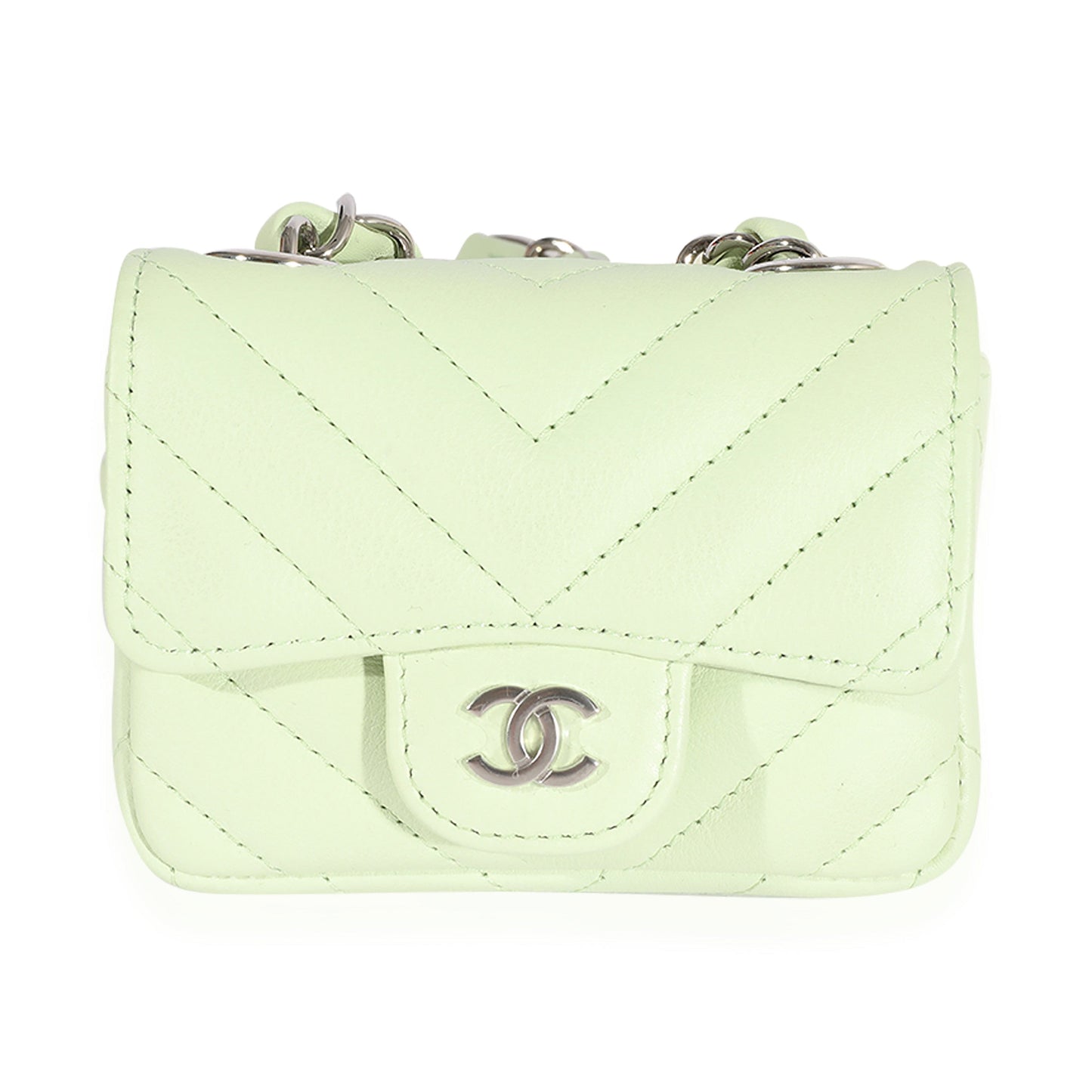 Chanel Light Green Chevron Quilted Flap Belt Bag