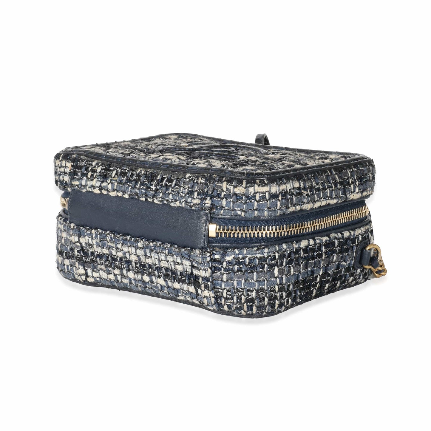 Chanel Navy Tweed Snakeskin Small CC Filigree Vanity Case