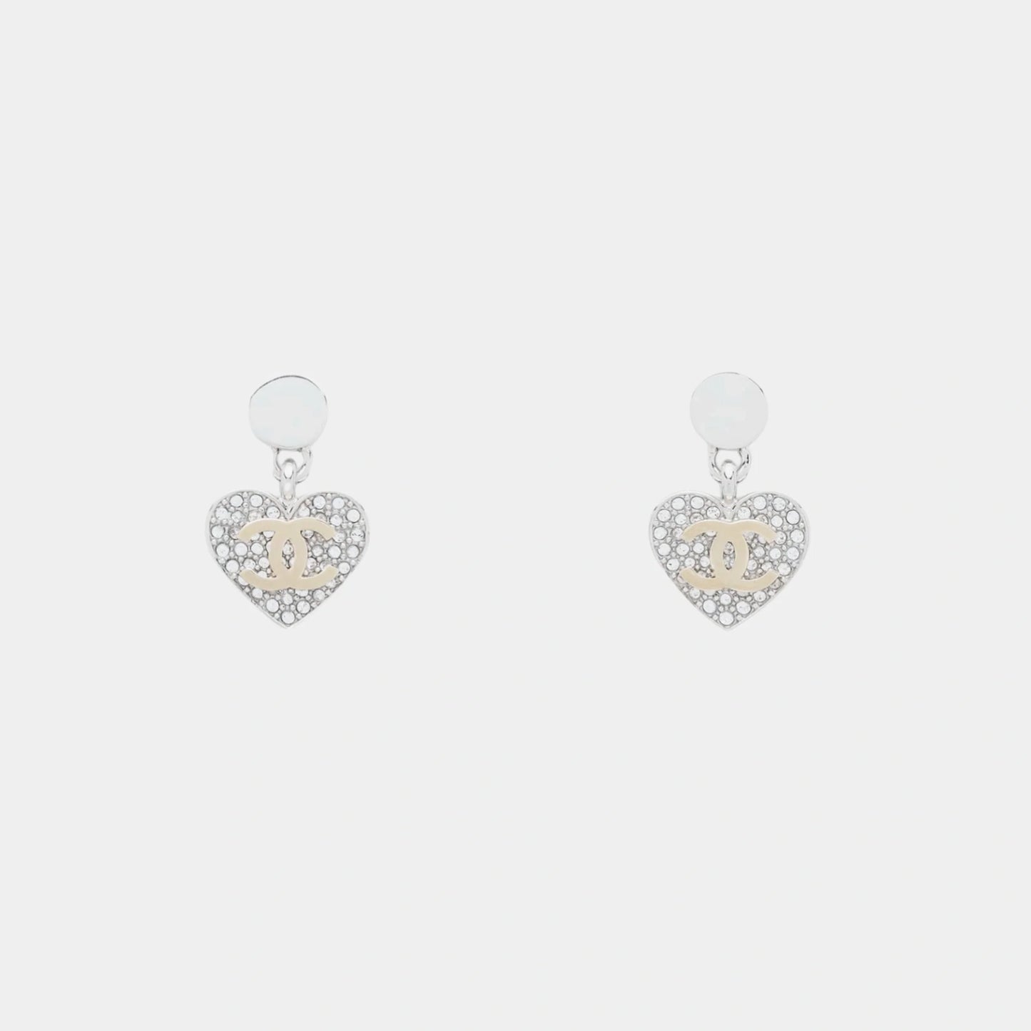 Heart Pendant Earrings in Silver & Gold Metal with Crystal