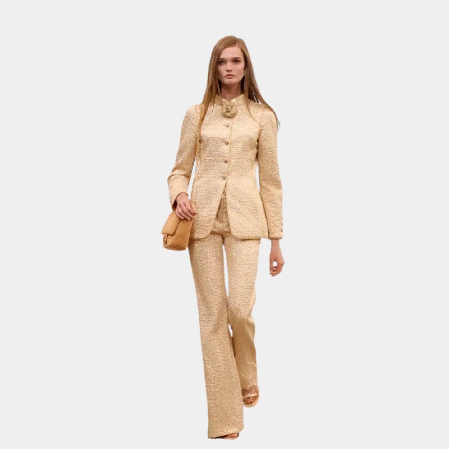 Chanel Jacket Silk Crepe in Gold, Front