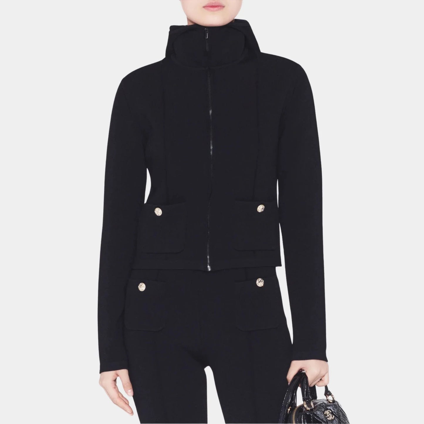 Chanel Jacket Wool & Mixed Fibres Black, Front
